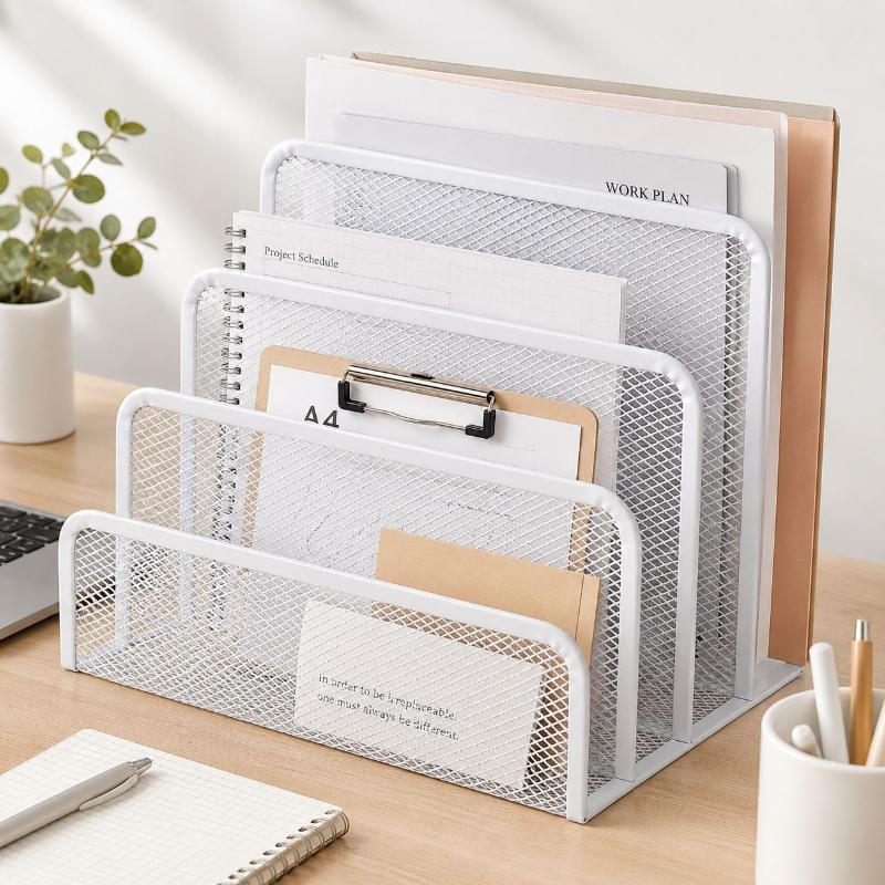 Pegboard Office Organizer - Platzsparender 3-lagiger schwarzer Metallnetz-Schreibtisch-Organizer, Papierablage, Notizbuchständer