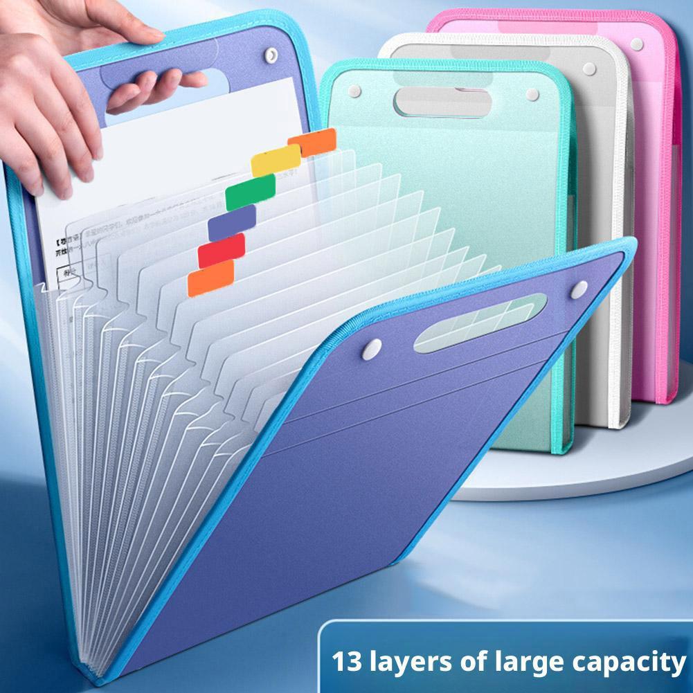 Binder Storage Box - 13 Taschen-Aktenordner, tragbar, A4-Letter-Format, Macaron-Farbe, Akkordeon-Dokumenten-Organizer,